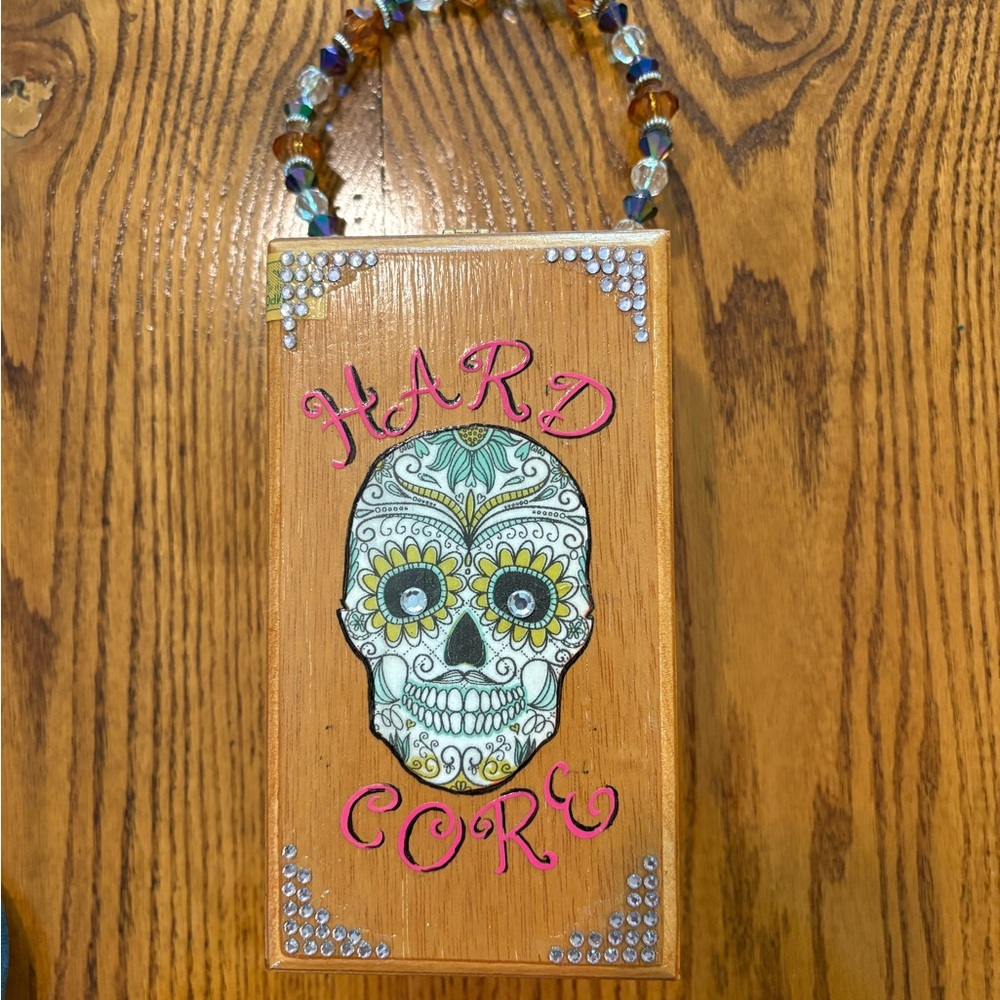 Sugar skull cigar purse with bling, handmade, approx. 4” x 7”
